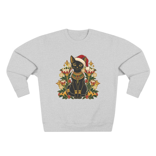 Christmas Black Cat Crewneck Sweatshirt – Festive Egyptian Cat Holiday Pullover Printify