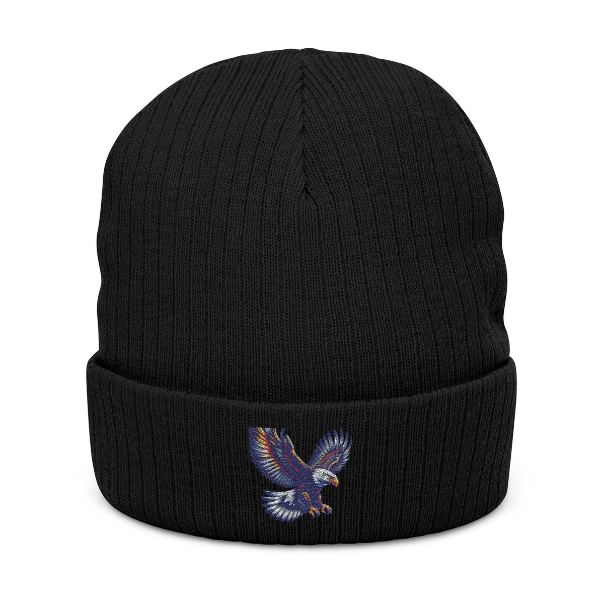 Ribbed knit beanie with embroidered eagle