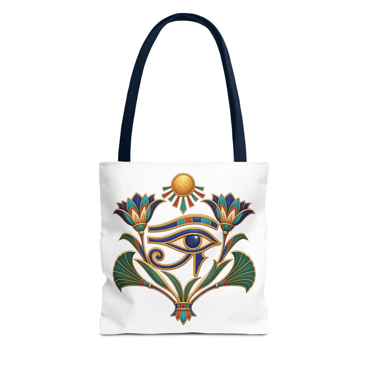 Eye of Horus and lotus Egyptian heritage all-over print tote bag