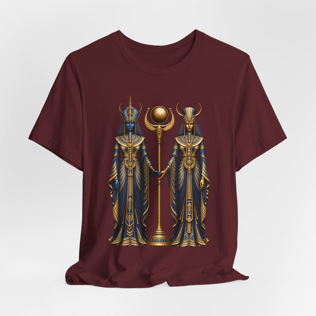 Egyptian Goddess Duo T-Shirt — Ankh & Sun Staff Graphic Tee Printify