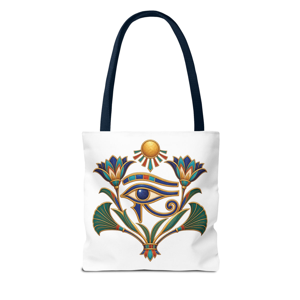 Eye of Horus and lotus Egyptian heritage all-over print tote bag