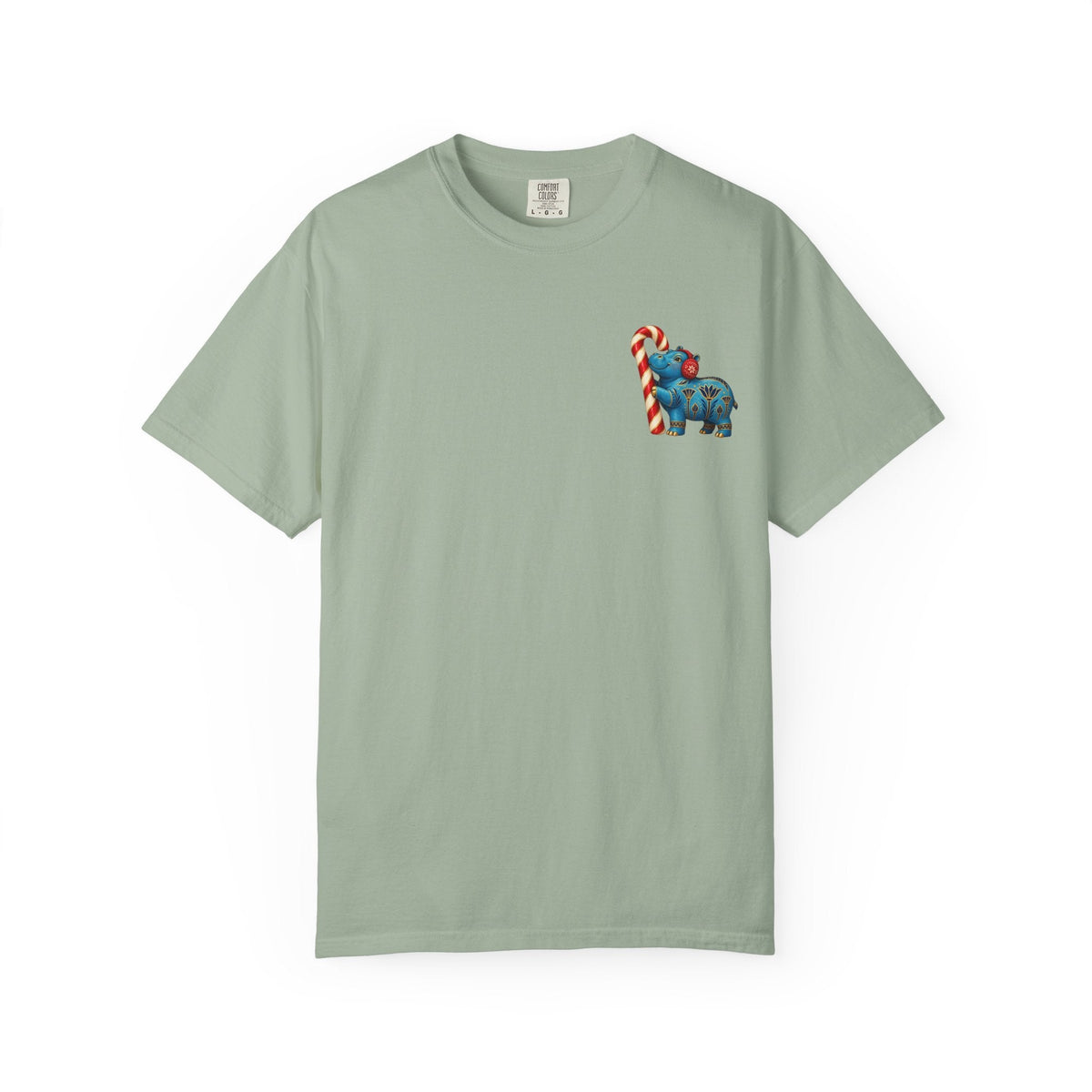 Blue Egyptian Hippo Christmas T-Shirt — Candy Cane Holiday Printify