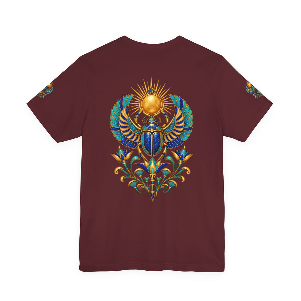 Scarabs & Sun Egyptian Scarab T-Shirt — Golden Sunback Graphic Tee Printify