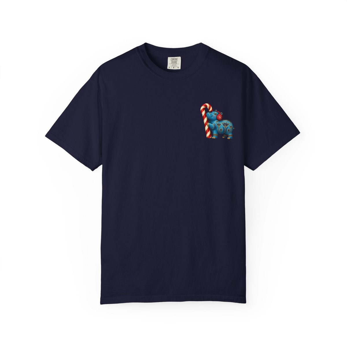 Blue Egyptian Hippo Christmas T-Shirt — Candy Cane Holiday Printify