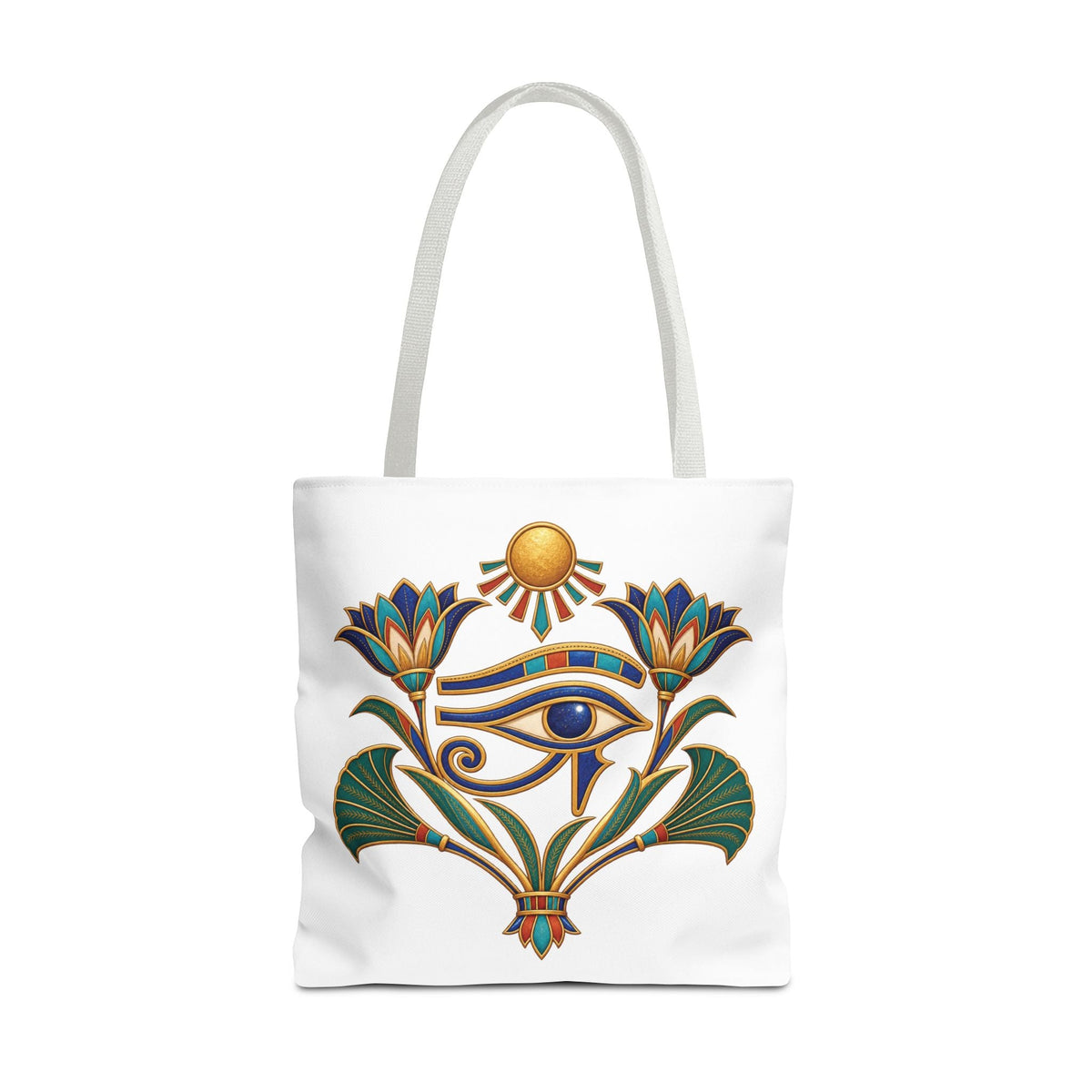 Eye of Horus and lotus Egyptian heritage all-over print tote bag