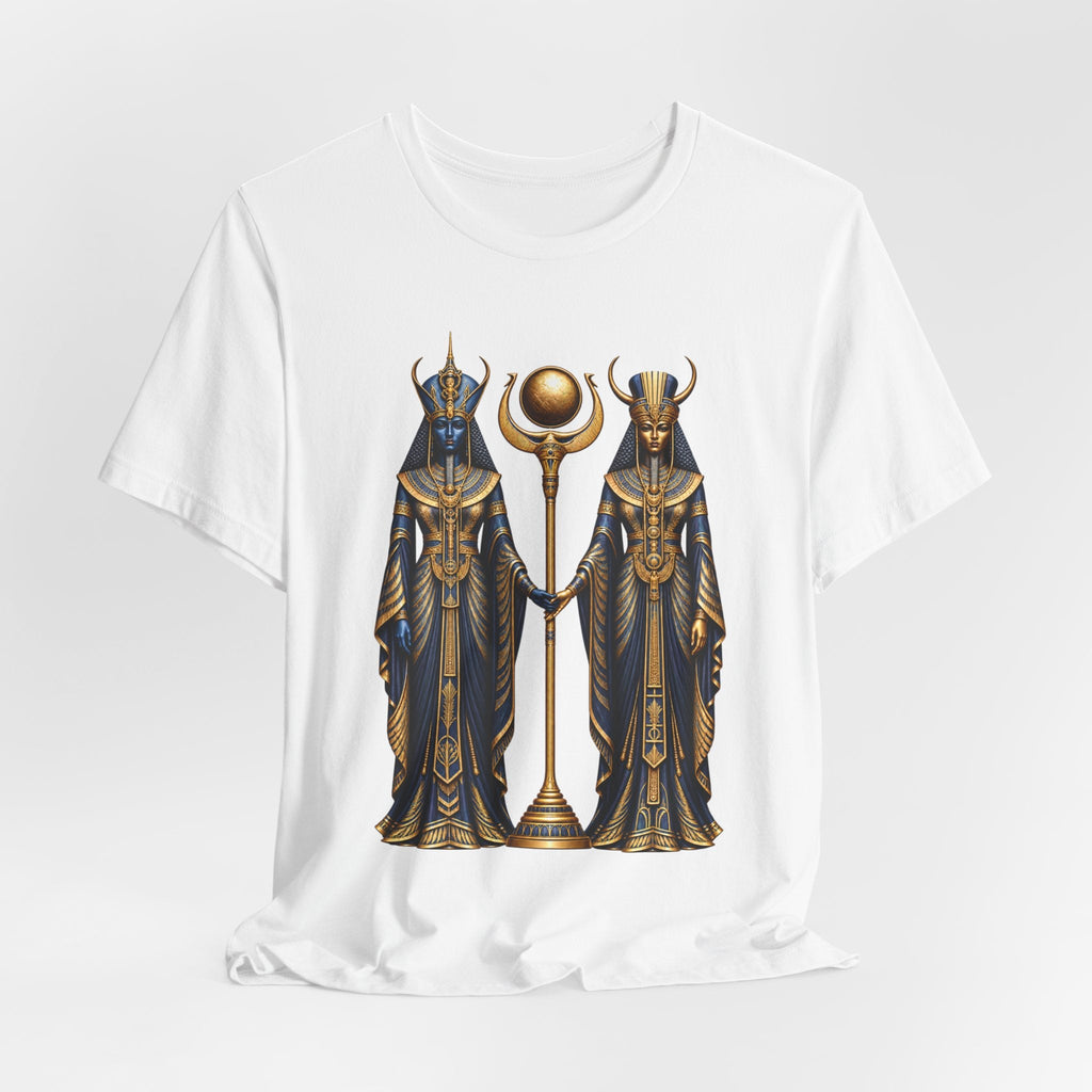 Egyptian Goddess Duo T-Shirt — Ankh & Sun Staff Graphic Tee Printify