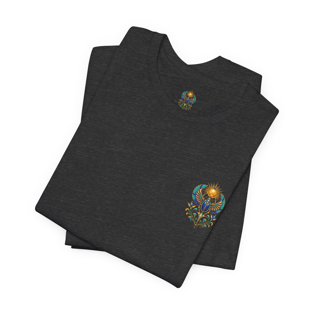 Scarabs & Sun Egyptian Scarab T-Shirt — Golden Sunback Graphic Tee Printify