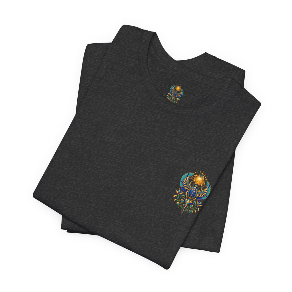 Scarabs & Sun Egyptian Scarab T-Shirt — Golden Sunback Graphic Tee Printify