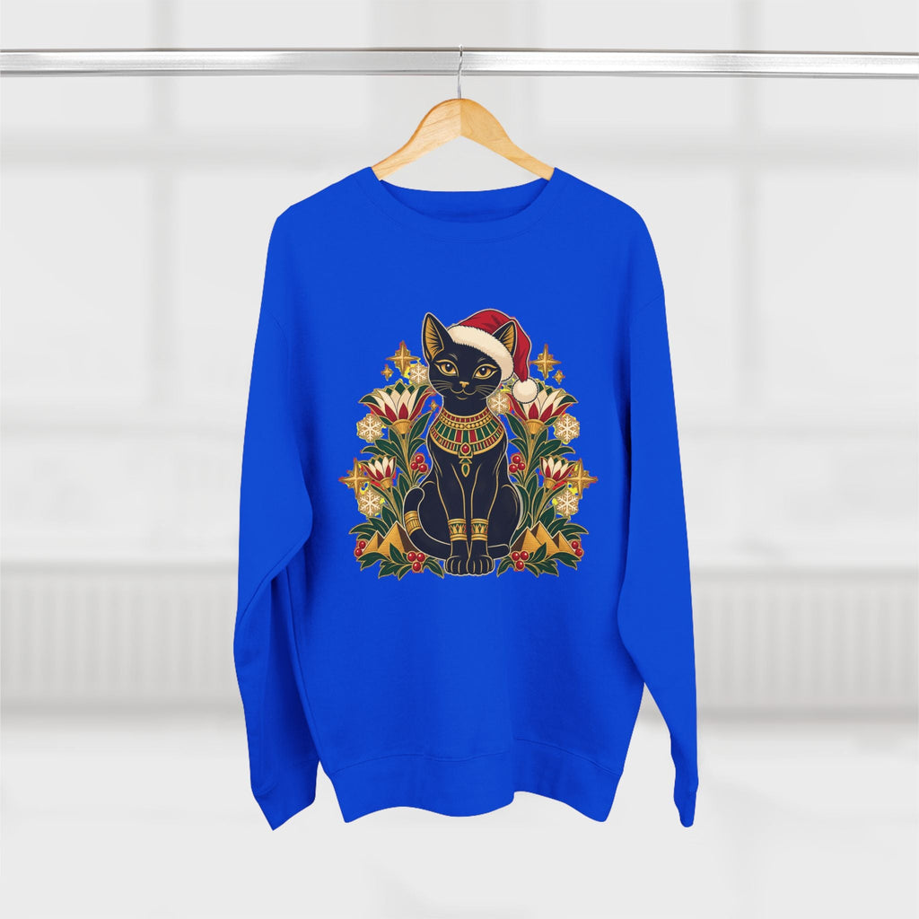 Christmas Black Cat Crewneck Sweatshirt – Festive Egyptian Cat Holiday Pullover Printify