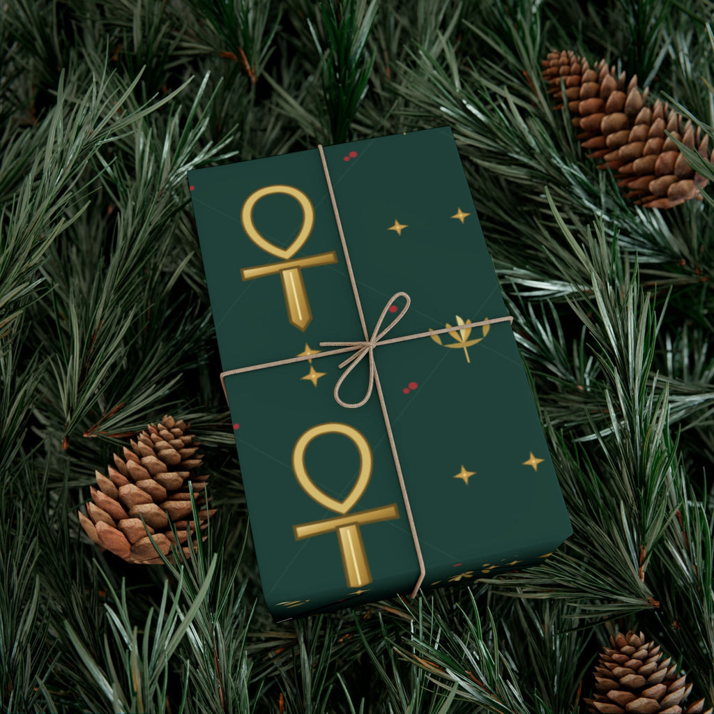 Golden Ankh Christmas Wrapping Paper | Egyptian Heritage Gift Wrap Printify