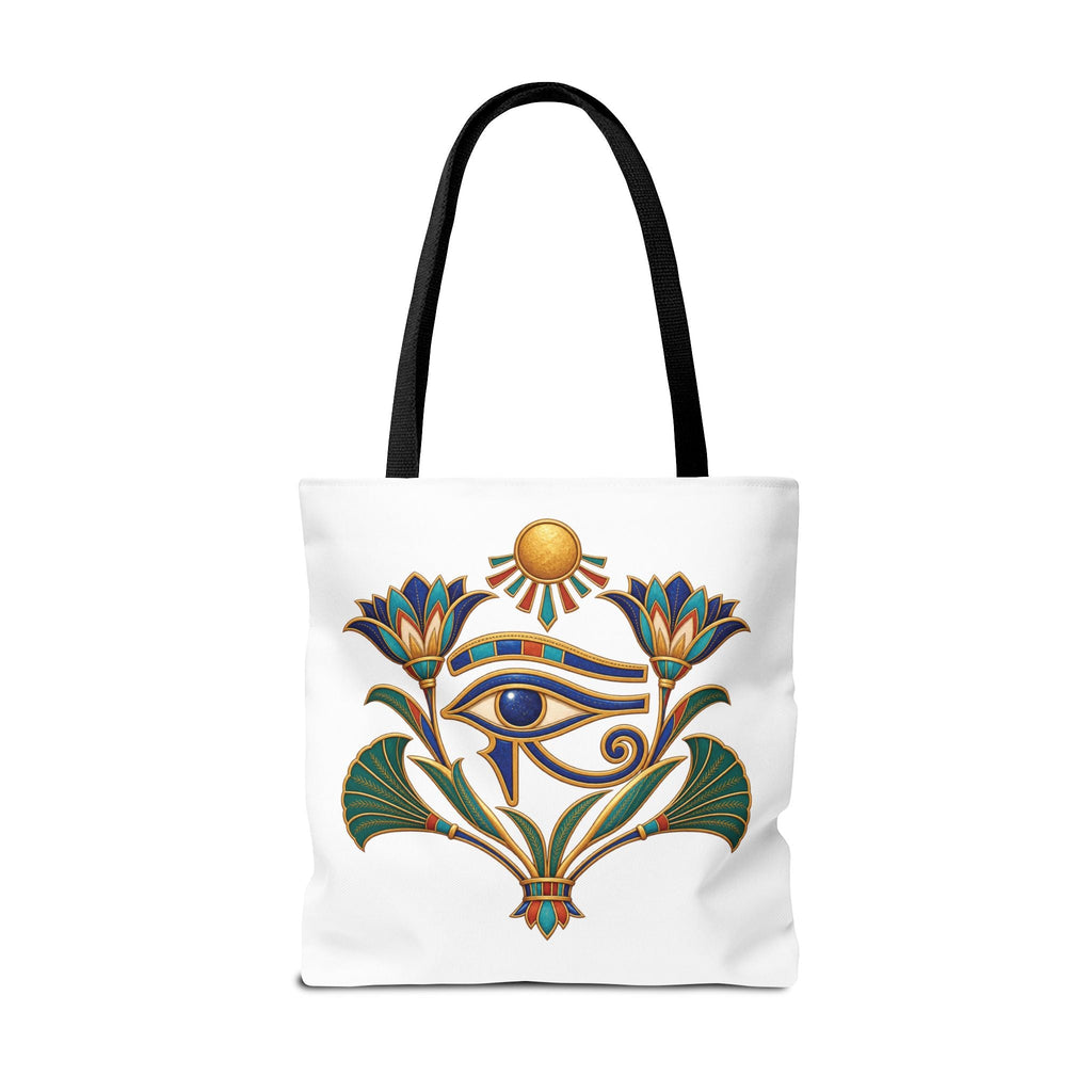 Eye of Horus and lotus Egyptian heritage all-over print tote bag