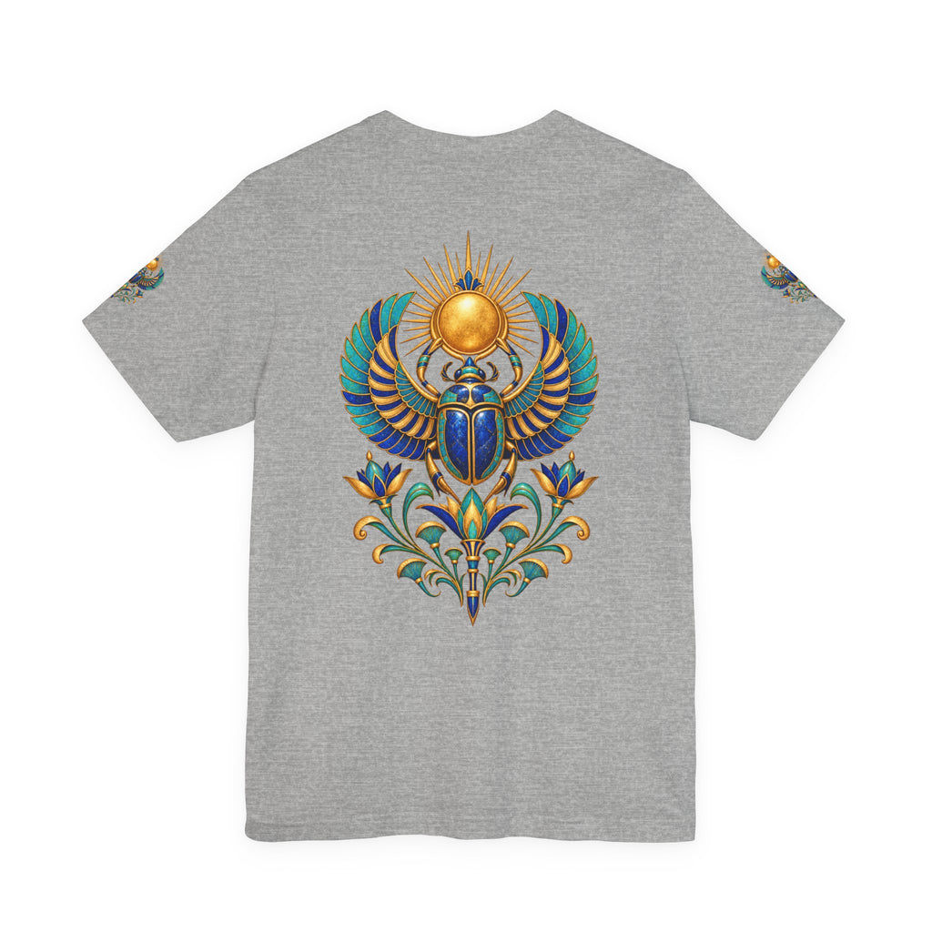 Scarabs & Sun Egyptian Scarab T-Shirt — Golden Sunback Graphic Tee Printify