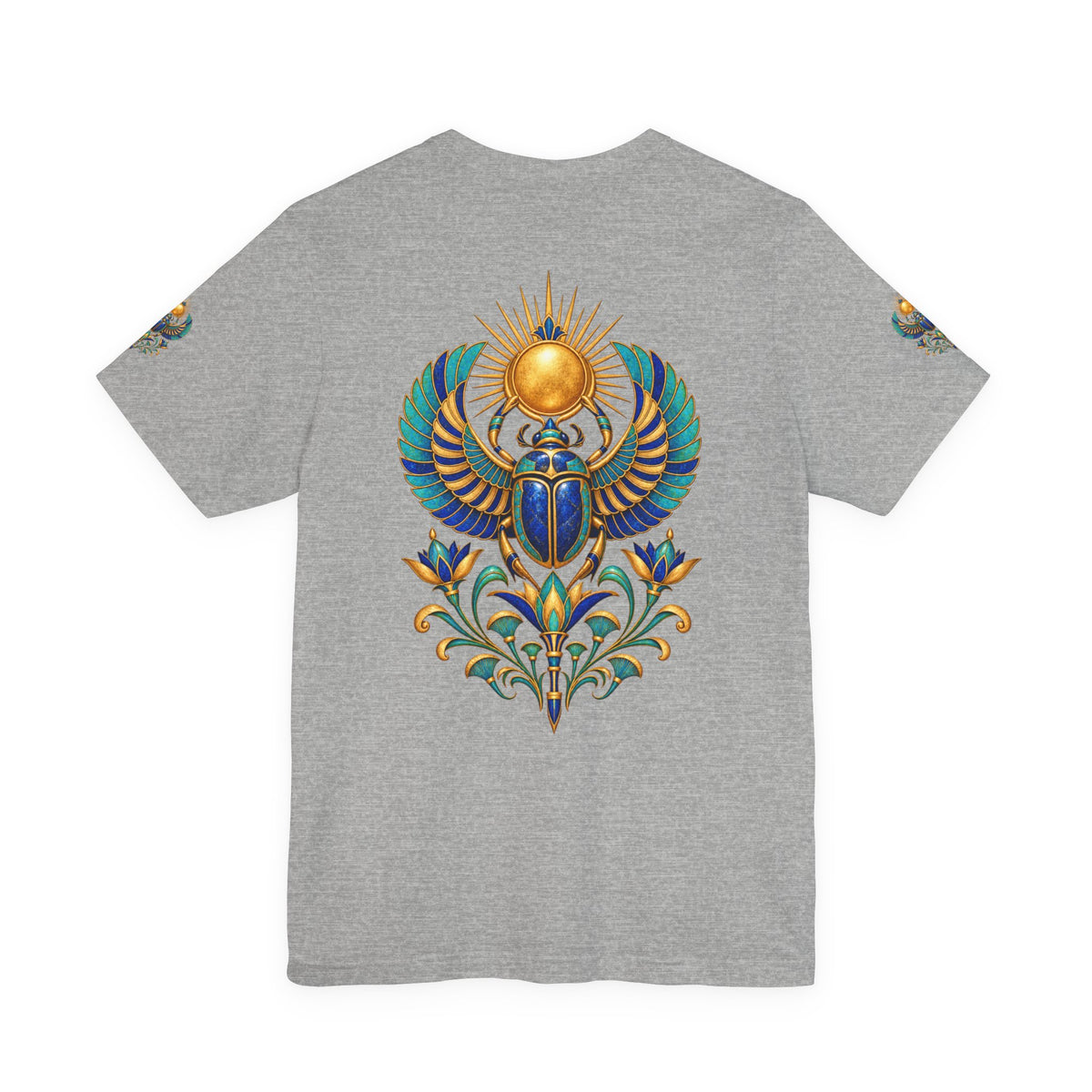 Scarabs & Sun Egyptian Scarab T-Shirt — Golden Sunback Graphic Tee Printify