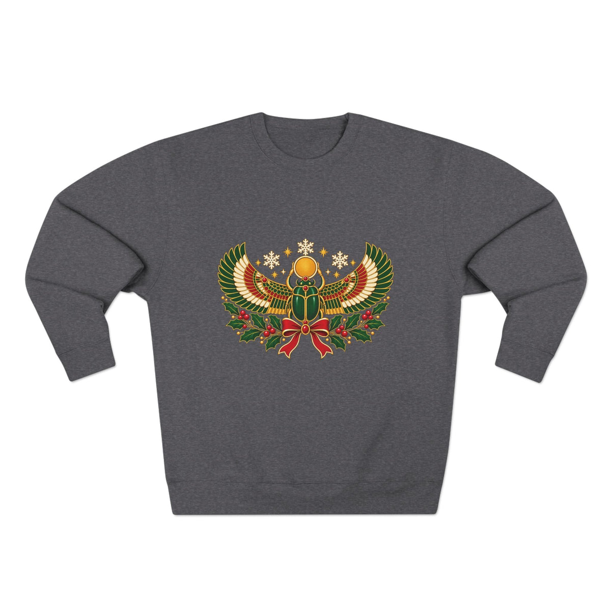 Egyptian Scarab Holiday Sweatshirt — Festive Scarab & Wreath Crewneck Printify