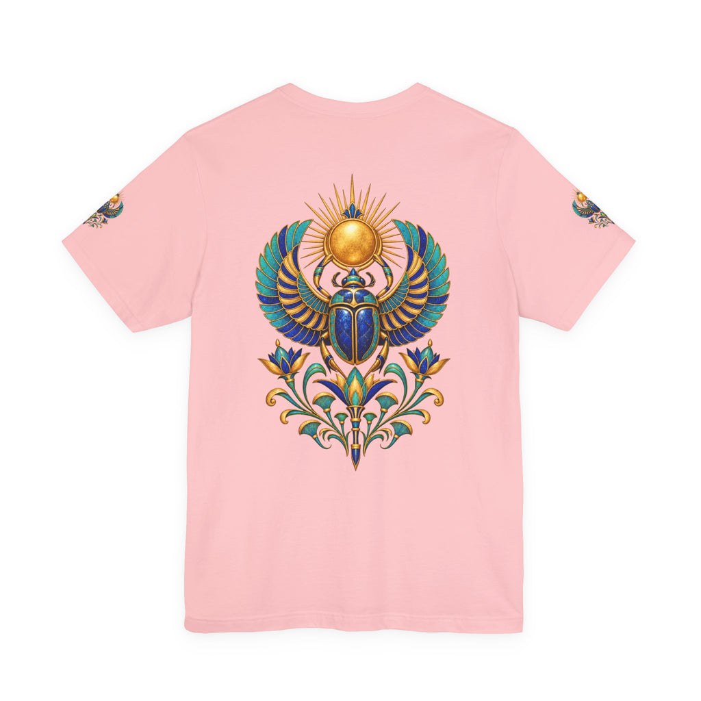 Scarabs & Sun Egyptian Scarab T-Shirt — Golden Sunback Graphic Tee Printify