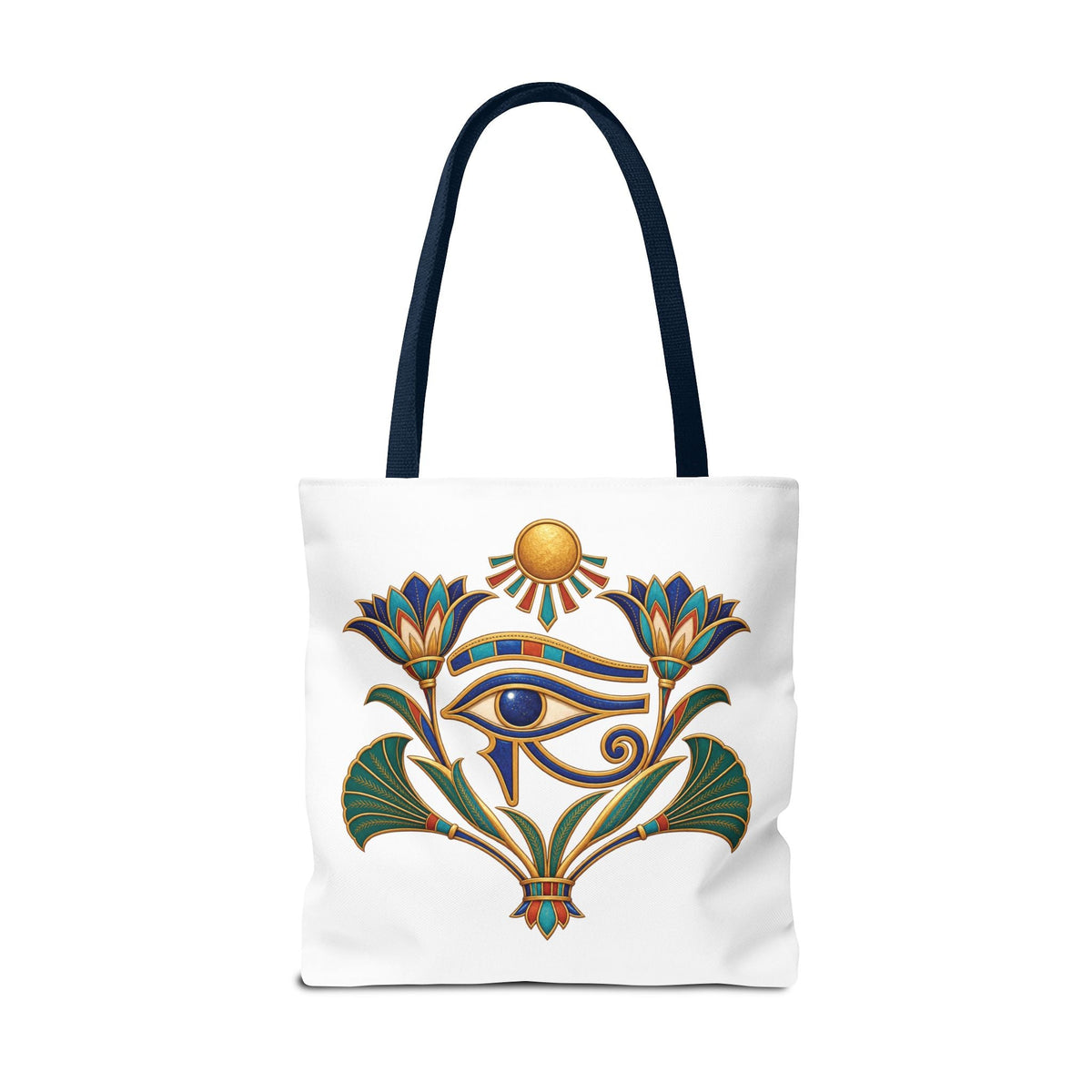 Eye of Horus and lotus Egyptian heritage all-over print tote bag