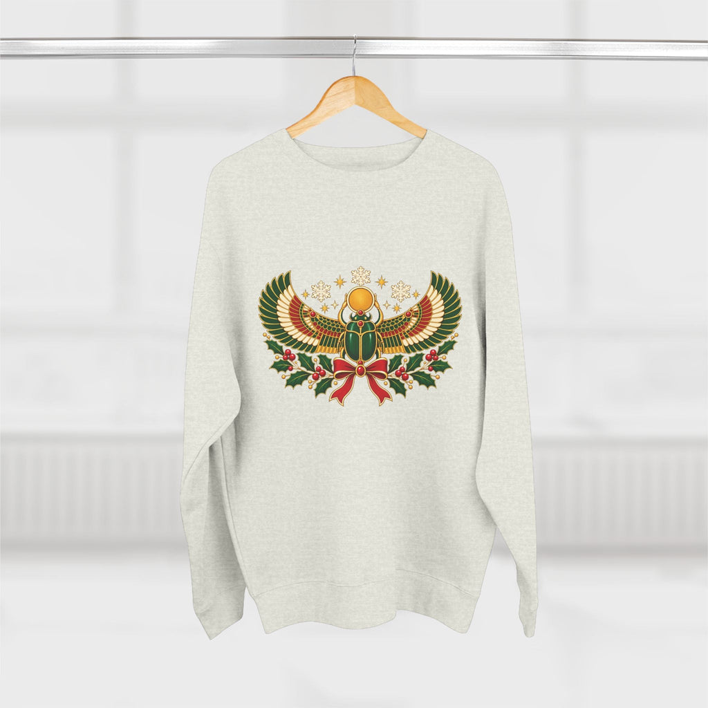 Egyptian Scarab Holiday Sweatshirt — Festive Scarab & Wreath Crewneck Printify