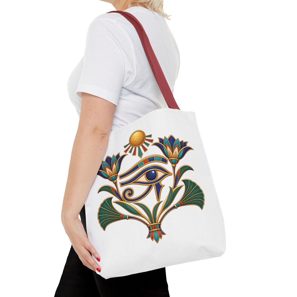 Eye of Horus and lotus Egyptian heritage all-over print tote bag