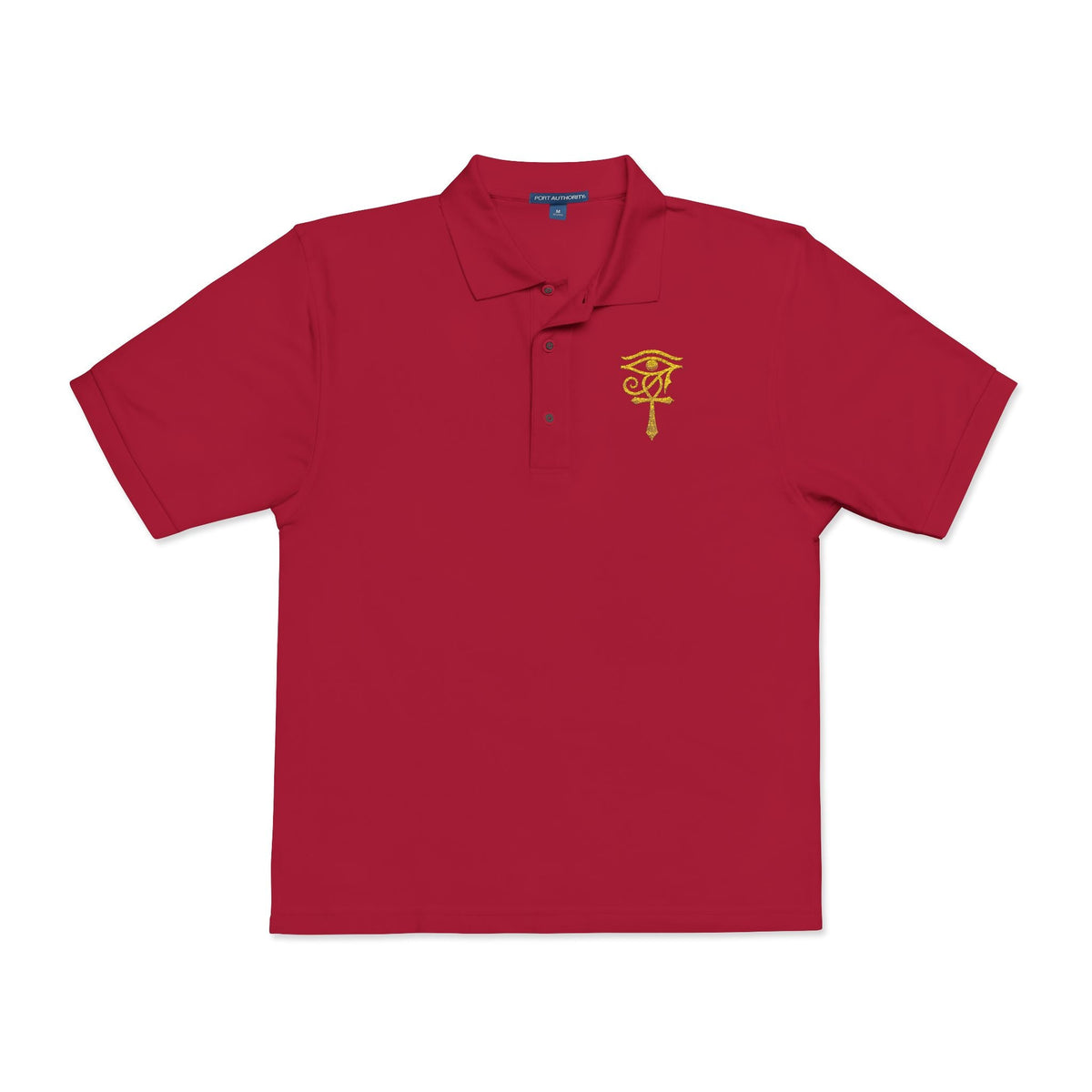 Unisex polo with gold Eye of Horus and ankh embroidery