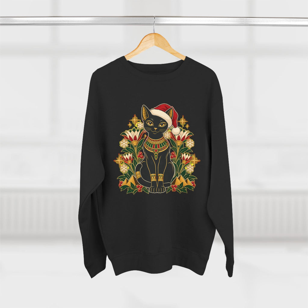 Christmas Black Cat Crewneck Sweatshirt – Festive Egyptian Cat Holiday Pullover Printify