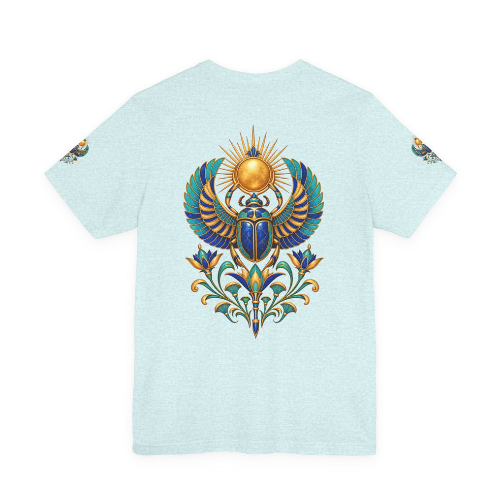 Scarabs & Sun Egyptian Scarab T-Shirt — Golden Sunback Graphic Tee Printify