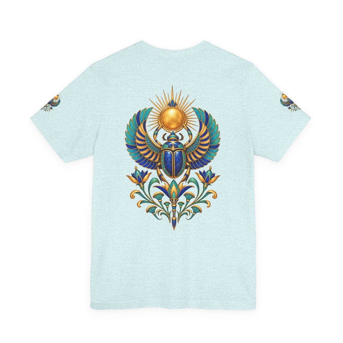 Scarabs & Sun Egyptian Scarab T-Shirt — Golden Sunback Graphic Tee Printify