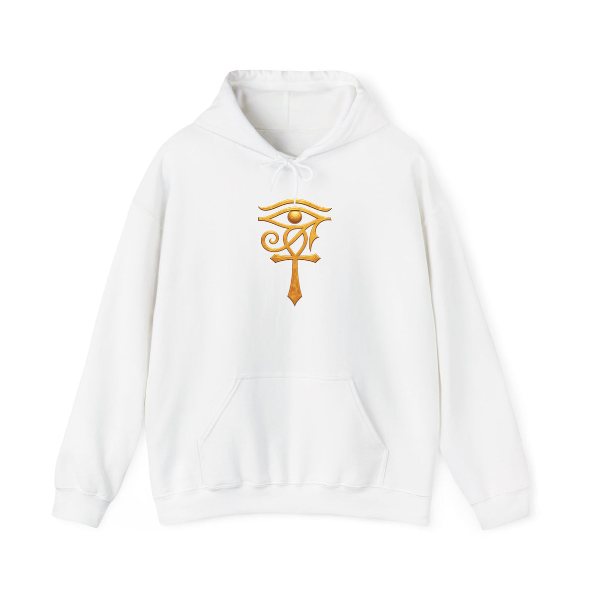 Golden Egyptian eye symbol printed on a pullover hoodie