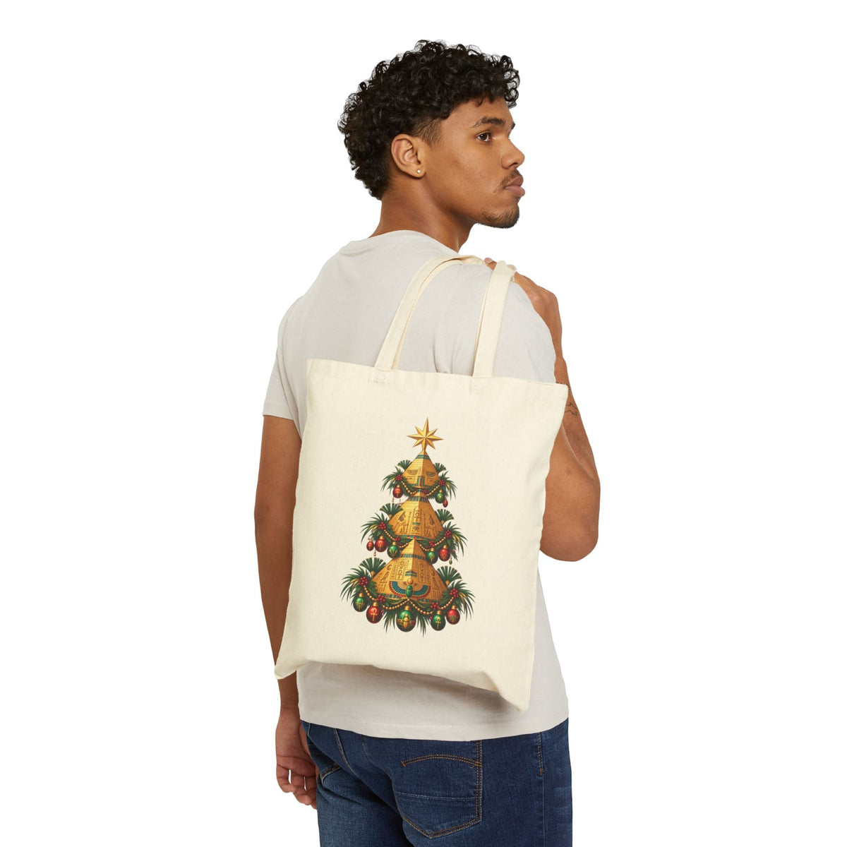Egyptian Pyramid Christmas Tree Canvas Tote Bag Printify