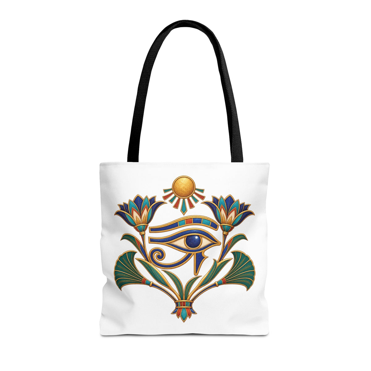 Eye of Horus and lotus Egyptian heritage all-over print tote bag