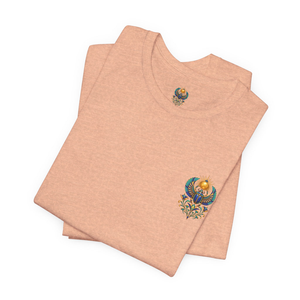 Scarabs & Sun Egyptian Scarab T-Shirt — Golden Sunback Graphic Tee Printify