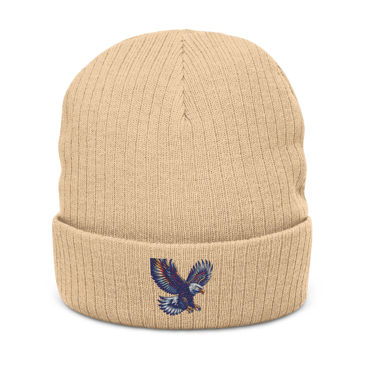 Ribbed knit beanie with embroidered eagle