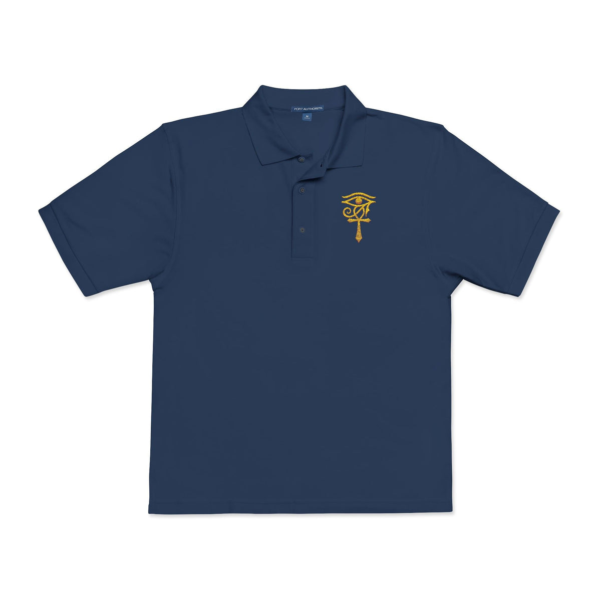 Unisex polo with gold Eye of Horus and ankh embroidery