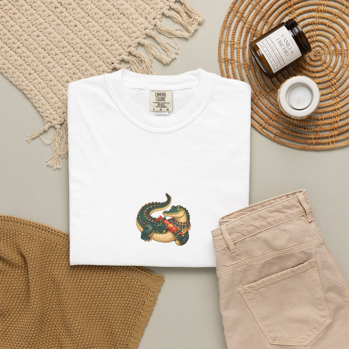 Nile Crocodile Christmas T-Shirt — Egyptian Holiday Cracker Printify