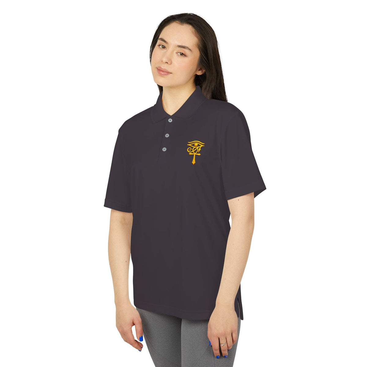 Eye of Horus Polo Shirt — Egyptian Symbol Embroidered Performance Golf Polo Printify