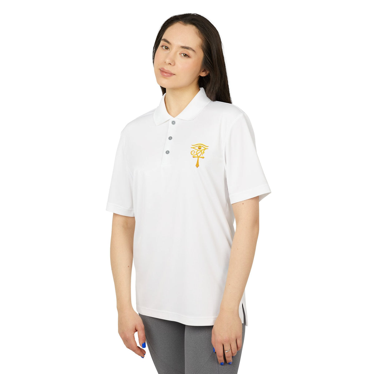 Eye of Horus Polo Shirt — Egyptian Symbol Embroidered Performance Golf Polo Printify