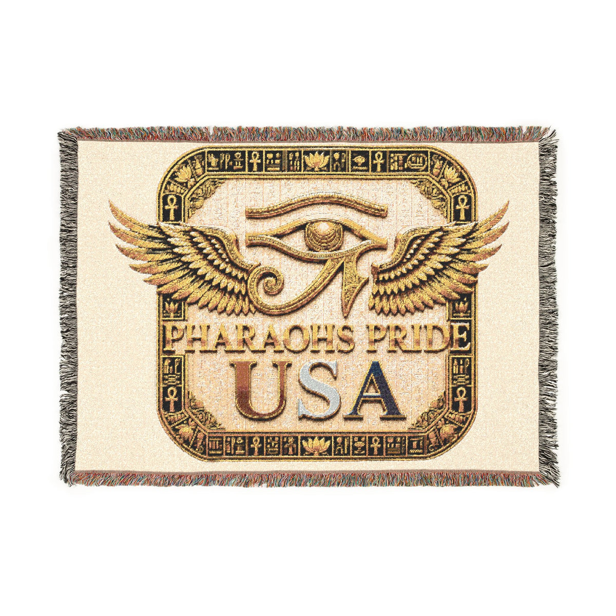 Pharaohs Pride USA Eye of Horus woven cotton blanket
