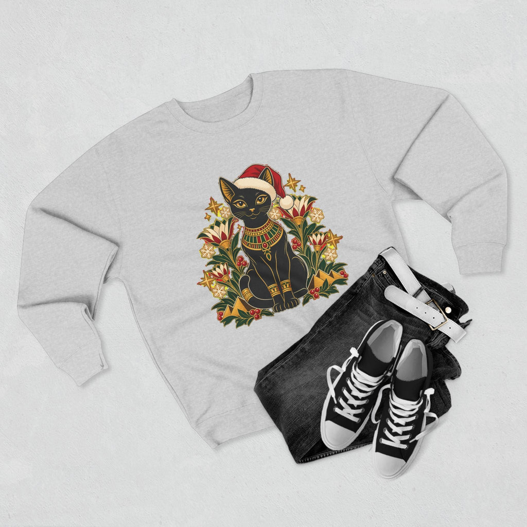 Christmas Black Cat Crewneck Sweatshirt – Festive Egyptian Cat Holiday Pullover Printify