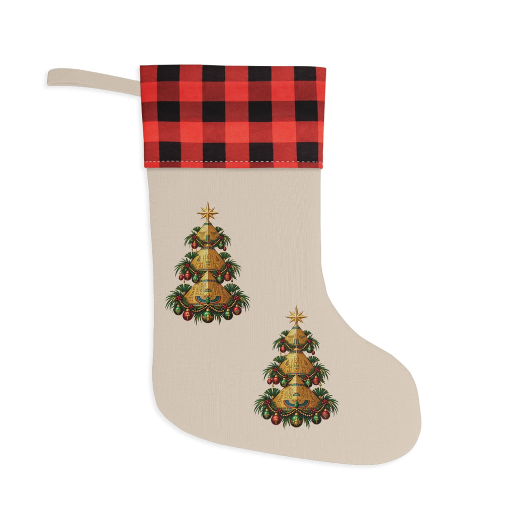 Vintage Christmas Tree Christmas Stocking, Red Buffalo Plaid Cuff Printify