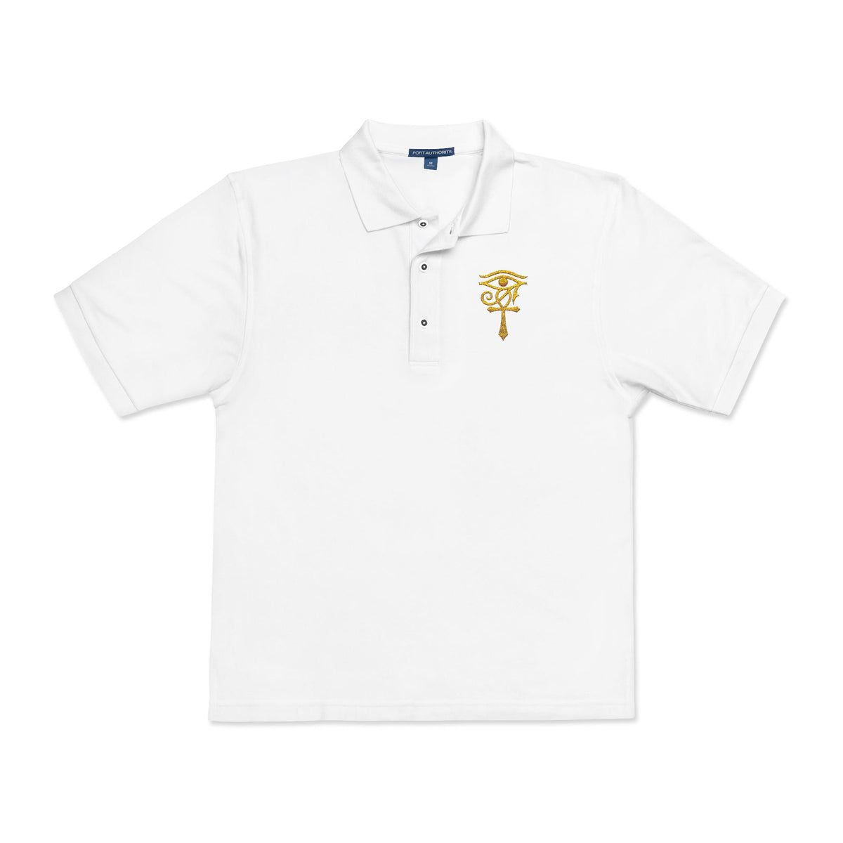 Unisex polo with gold Eye of Horus and ankh embroidery