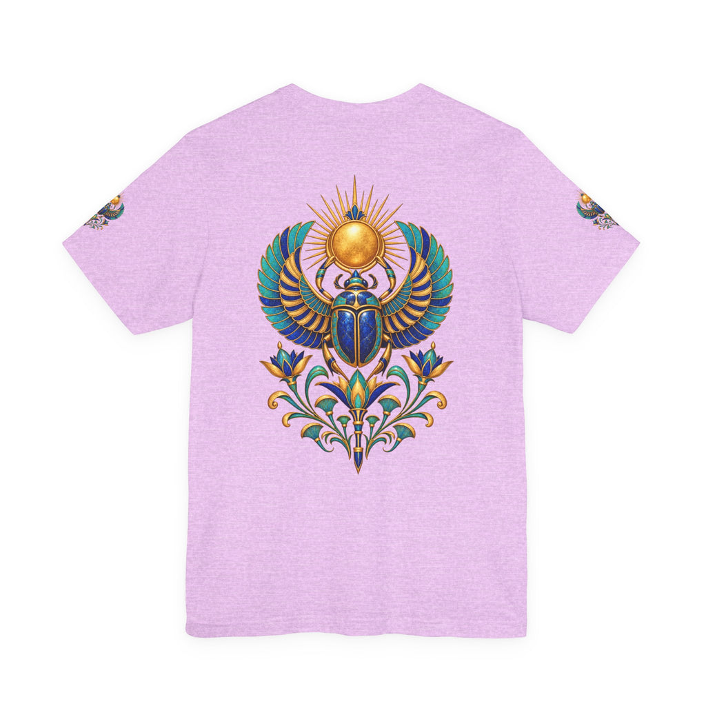 Scarabs & Sun Egyptian Scarab T-Shirt — Golden Sunback Graphic Tee Printify