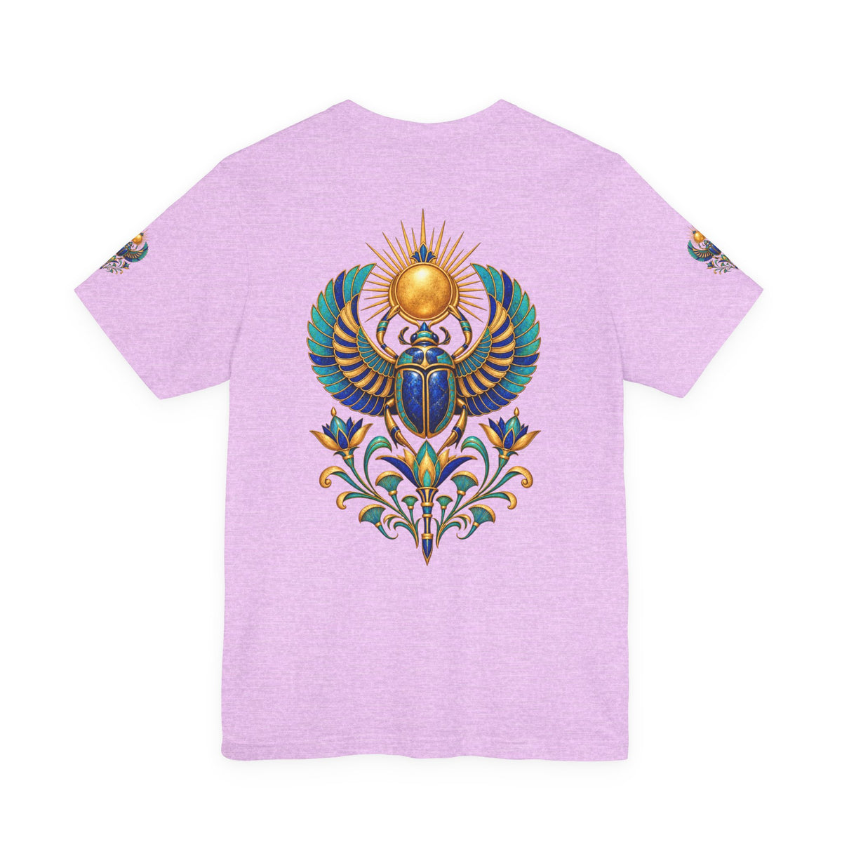 Scarabs & Sun Egyptian Scarab T-Shirt — Golden Sunback Graphic Tee Printify