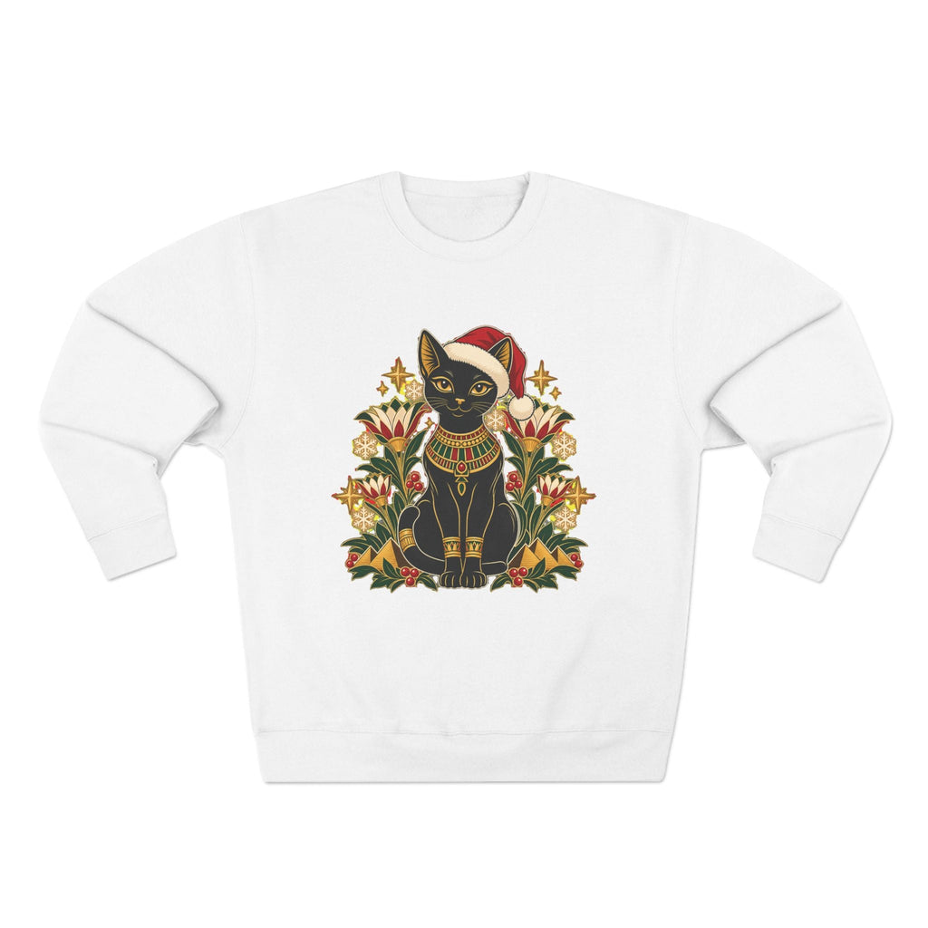 Christmas Black Cat Crewneck Sweatshirt – Festive Egyptian Cat Holiday Pullover Printify