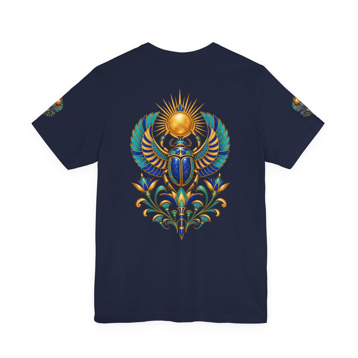 Scarabs & Sun Egyptian Scarab T-Shirt — Golden Sunback Graphic Tee Printify
