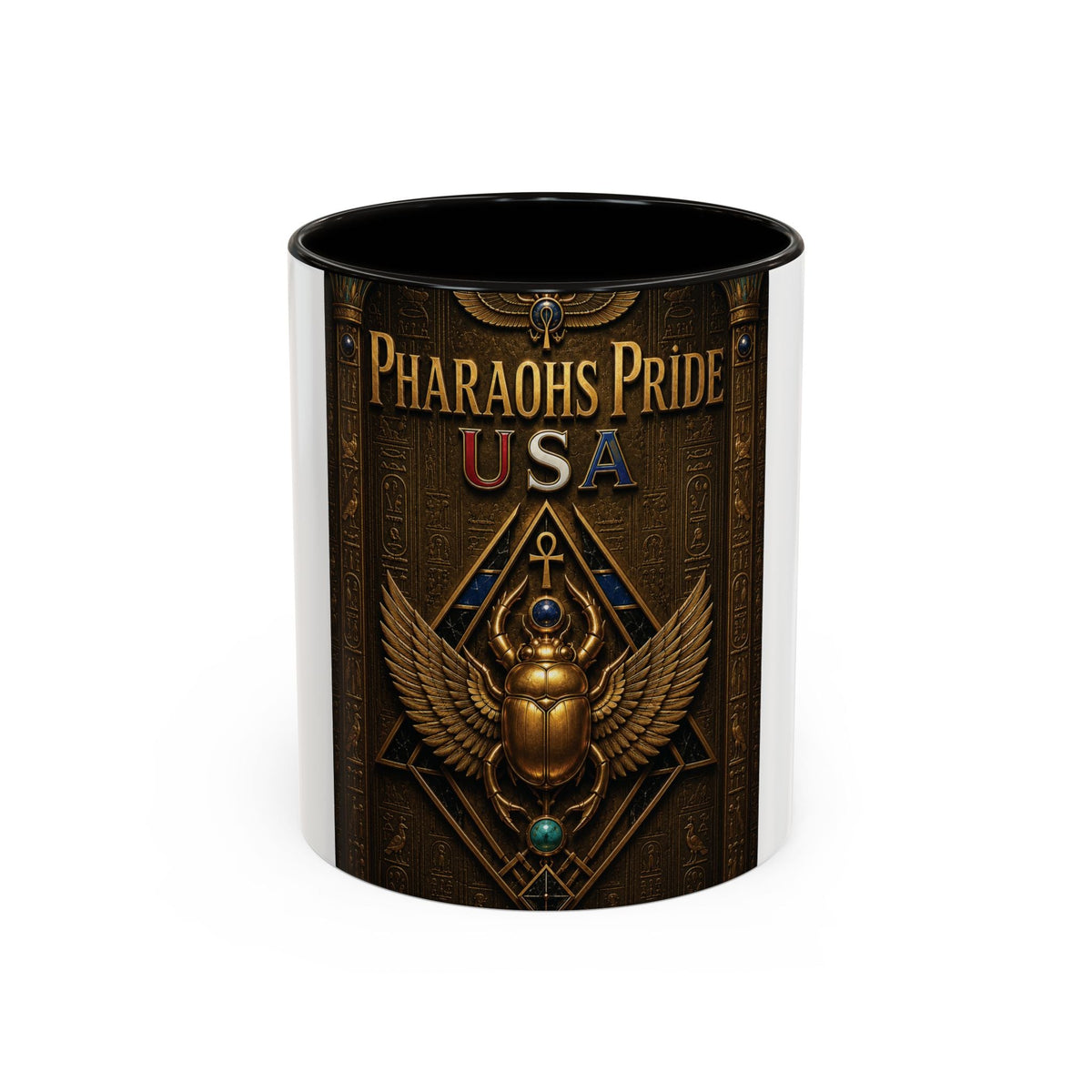 Pharaohs Pride USA colorful ceramic mug with glossy finish and easy-grip handle in multiple sizes and accent colors