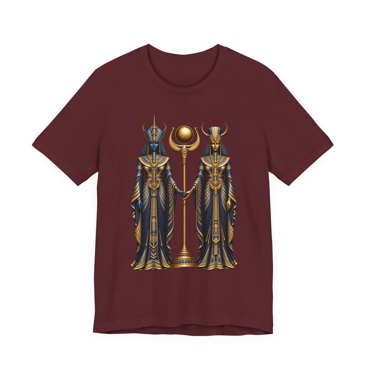 Egyptian Goddess Duo T-Shirt — Ankh & Sun Staff Graphic Tee Printify