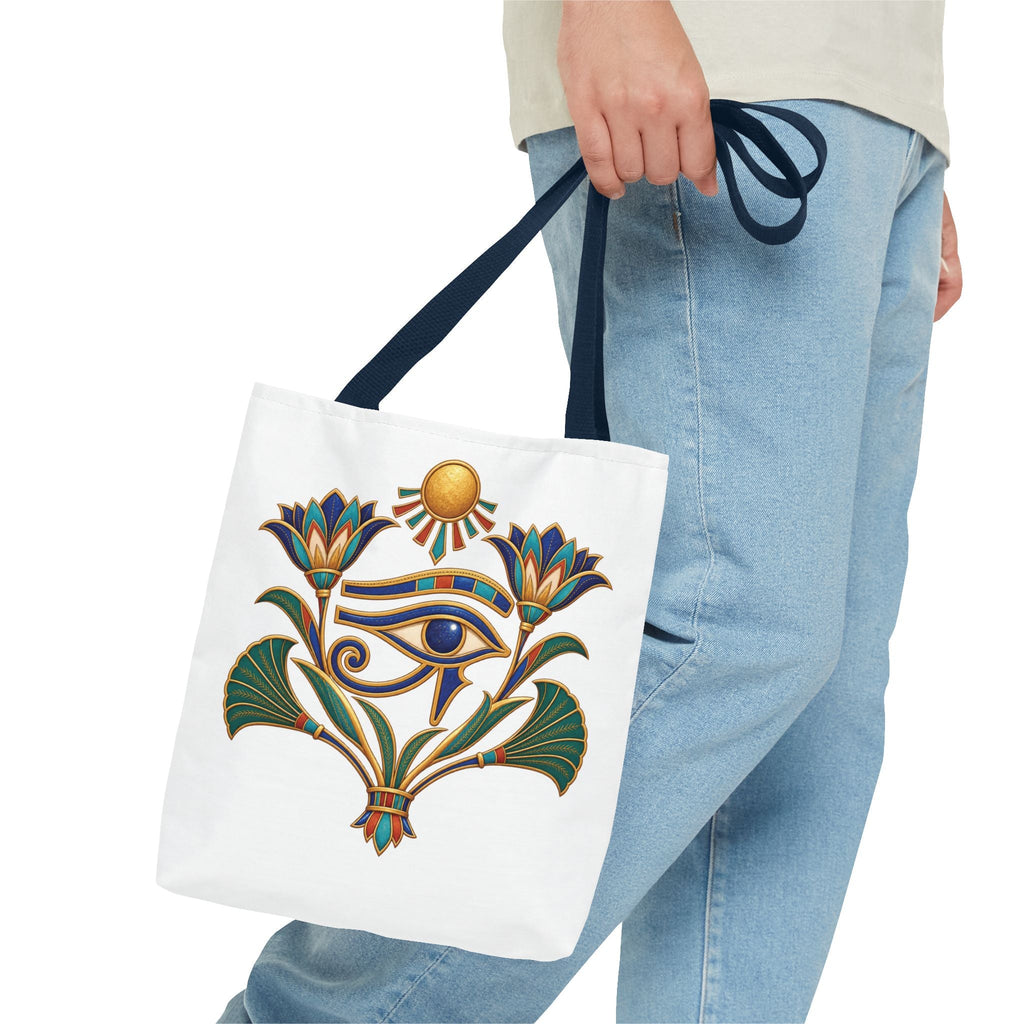 Eye of Horus and lotus Egyptian heritage all-over print tote bag