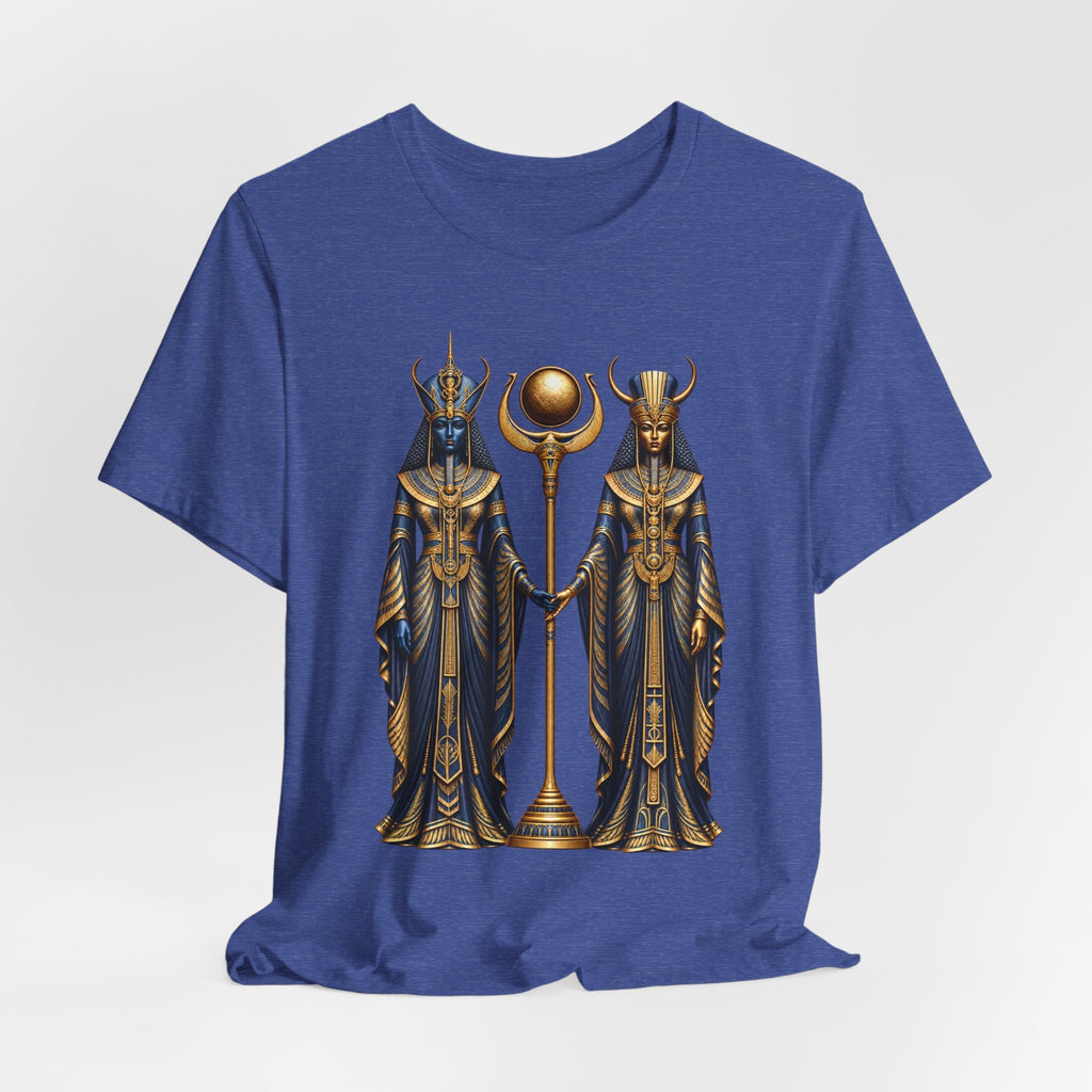 Egyptian Goddess Duo T-Shirt — Ankh & Sun Staff Graphic Tee Printify