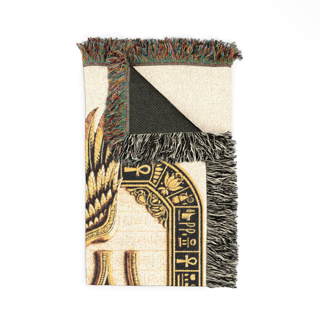 Eye of Horus woven blanket with decorative fringe