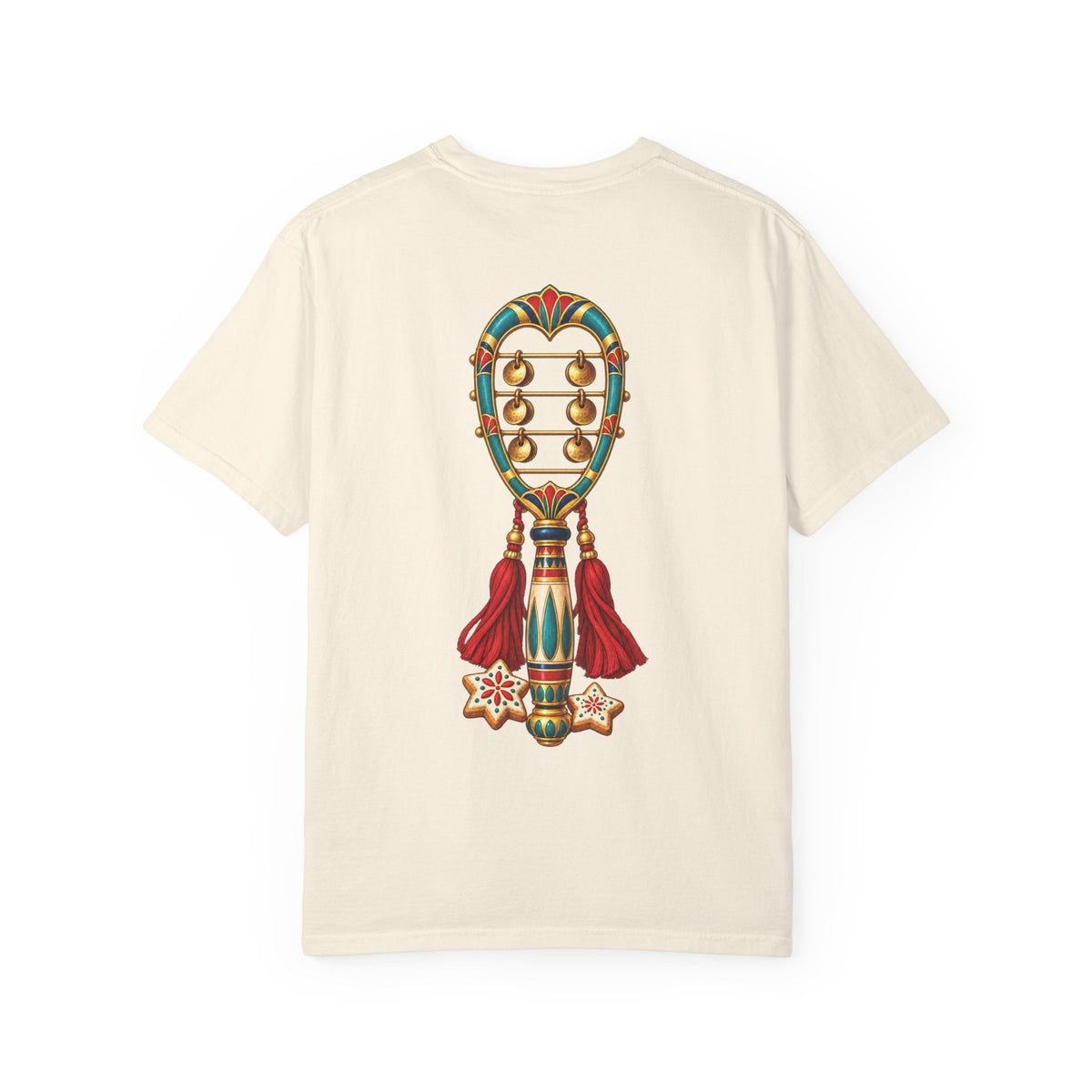 Egyptian Sistrum Christmas T-Shirt — Festive Rattle & Stars Printify