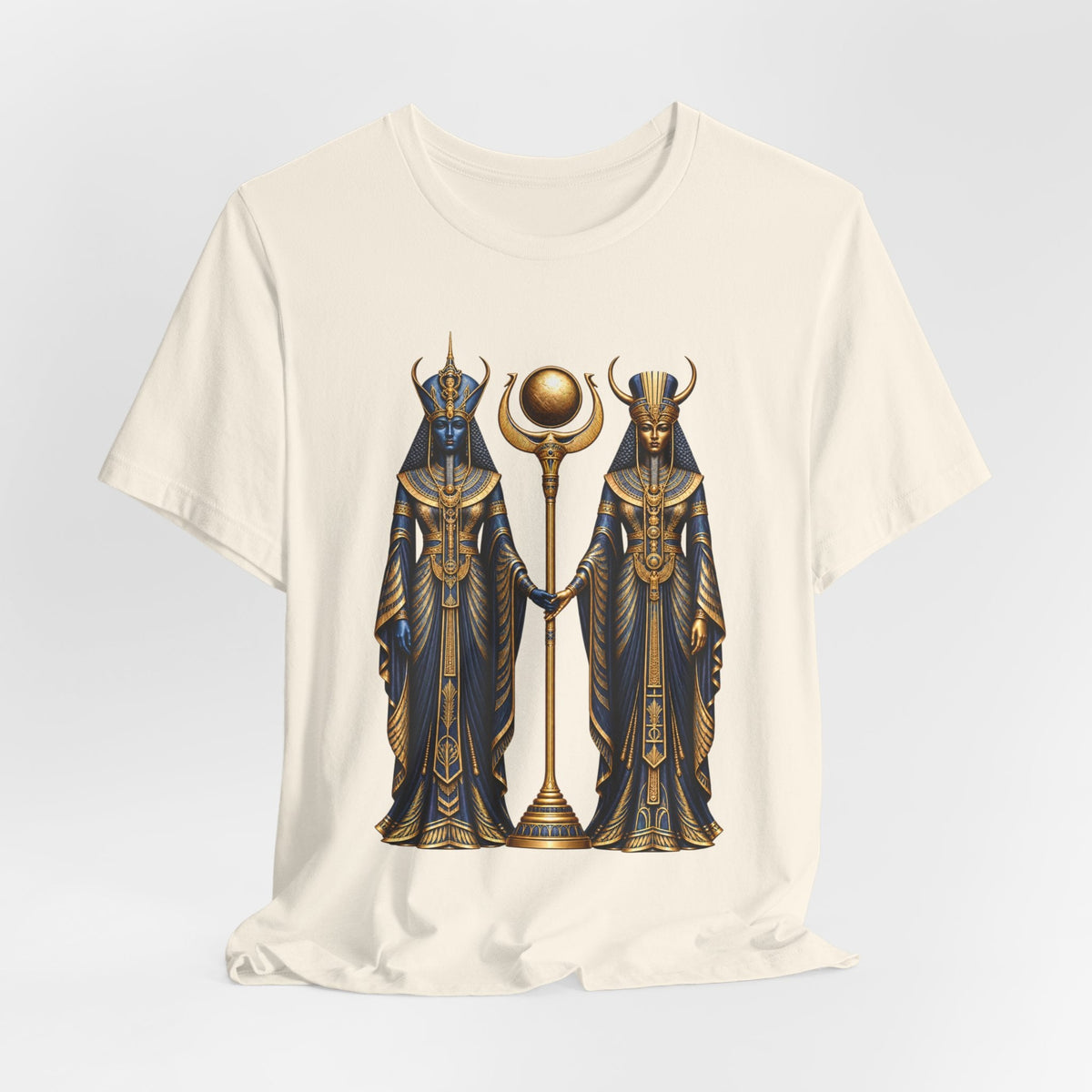 Egyptian Goddess Duo T-Shirt — Ankh & Sun Staff Graphic Tee Printify